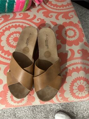 A. Giannetti Cognac Cross-Strap Leather Mules